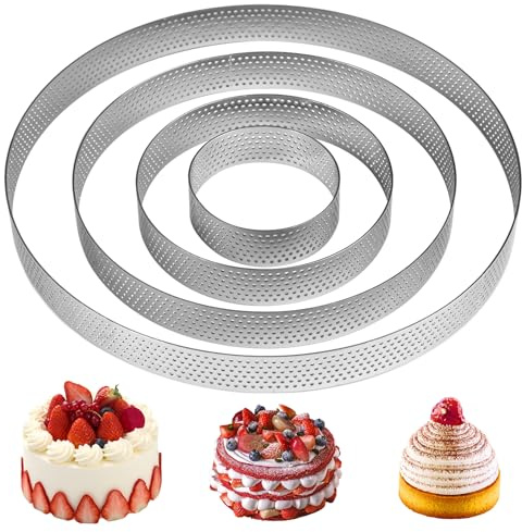 4 Piezas Ø 6/10/15/20 cm Moldes Perforados Tartaletas, Altura 2 cm Anillo para Molde de Pastel, Molde Tarta Mousse ​Anillo, Aros de Pasteleria Perforados, para Pasteles, Muffins, Tartas, Pizzas