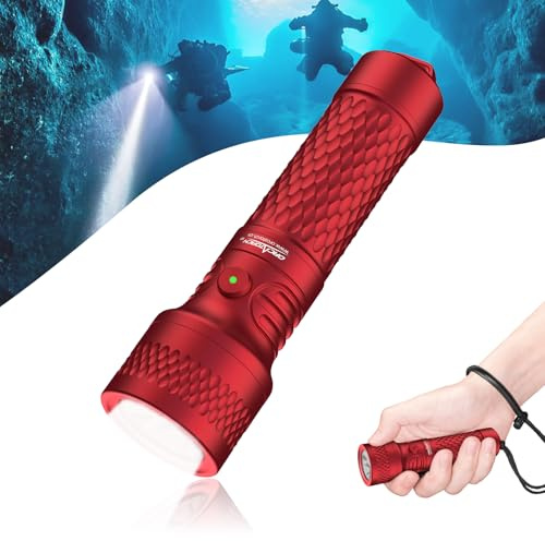 ORCATORCH ORCA7 Lampe Plongée 3000 Lumens, Léger 125g Plongée (Rouge) | 3 Niveaux Luminosité: Haut/Moyen/SOS, Angle Faisceau 6°, IP68 Étanche, Profondeur 150M, Plongée Nocturne Spéléologie