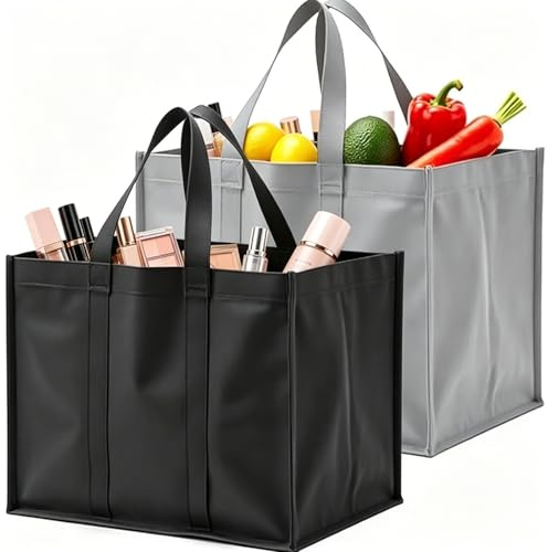 Lot De 2 Sac De Courses,Sacs De Courses Réutilisables Avec Poignée | 41x33x26CM Sac De Courses Pliable Pour Le Shopping, Voyage, Pique-Nique, Plage, Cadeau, Promotion