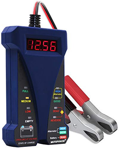 MOTOPOWER MP0514B 12V Digital Battery Tester Voltmeter and Alternator Charging System Analyzer with LCD Display and LED Indication - Blue Rubber Paint