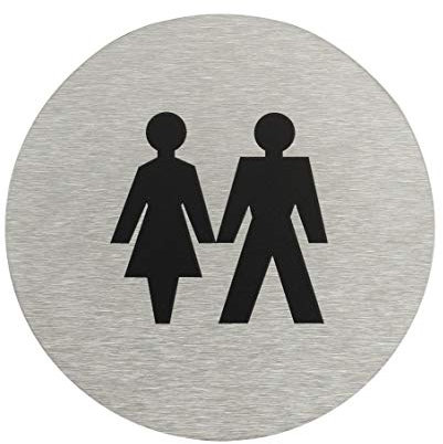 Fire Door Guru® Unisex Toilet Door Sign - 76mm Disc - Stainless Steel Safety Sign - Self-Adhesive