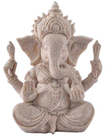 Uziqueif Ganesha Buddha Figur - Handgefertigte Sandstein Skulptur mit Elefant