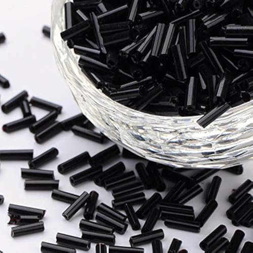 Lot de 3300 perles de rocaille en verre de 6 mm - Perles de bugle en verre - Perles tubes - Perles tiges - Noir opaque