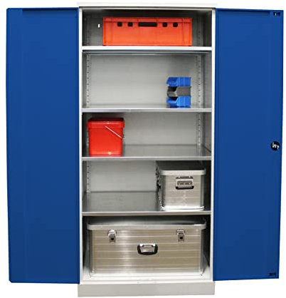 Schrank & Stuhl XL Werkzeugschrank – Werkstattschrank/Stahlschrank mit 4 höhenverstellbaren, vollverzinkten Fachböden, 195x92x50, Grau/Blau