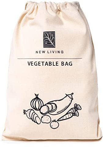 New Living Lot de 2 sacs à légumes | Matériaux en lin bio | Produit écologique | Sac de rangement alimentaire | 26 x 38 cm