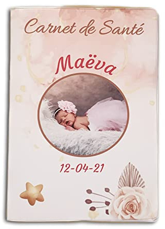 Nemau - Protège Carnet de Santé Personnalisé - Texte et Photo Personnalisables – Fabriqué en France - Étui Carnet Bébé Enfant Fille ou Garçon - Idée Cadeau Naissance - Modèle Etoile Dorée Fille