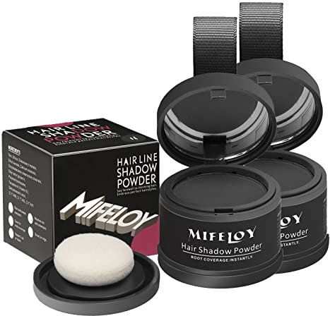 MIFELOY 2 Stück Haaransatz Puder mit Spiegel Schwamm, Dunkel Grau Unsichtbares Ansatzpuder, Soforteffekt Concealer zur Haarverdichtung für Frauen Männer,Wasserfestes Haar Make-up zum Ansatz kaschieren