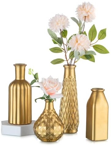 Inweder Set di 4 vasi in vetro dorato per fiori, piccoli vasi dorati per la decorazione della tavola di Natale, vaso da fiori moderno, vaso estetico, vaso decorativo per matrimoni, centrotavola