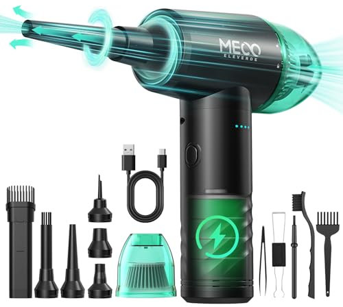 MECO ELEVERDE 2 in 1 Elektrische Staubgebläse und Druckluftspray, 100000U/min Air Duster 10Kpa 3-Gang Luftdruckspray Kabellos Tastatur Reinigung für PC, Sofa, Auto zubehör (Grün)