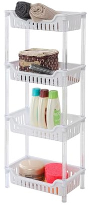 Avilia Mueble de baño Que Ahorra Espacio con 4 estantes – Estantería portaobjetos Multiusos de plástico Blanco, Organizador de Cocina y Dormitorio con Ruedas, 31,2 x 82,5 x 19 cm