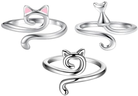 Wezalget Bague au Crochet | 3 pièces Bague au Crochet en Alliage Anneau de Tension au Crochet Chat Mignon Ajustable Anneau de Tension de Doigt au Crochet - Accessoires de Crochet et de Tricot