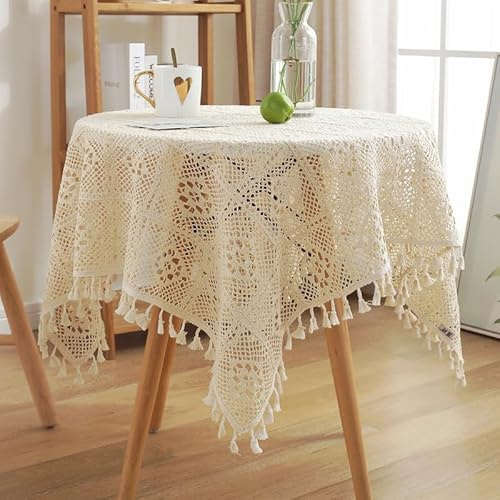 FMIYJUN Tapetes Rectangulares de Ganchillo Manteles Beige Vintage Hechos a Mano de Algodón con Encaje Tapetes de Mesa para Boda Fiesta Hogar Cumpleaños Decoración de Cocina