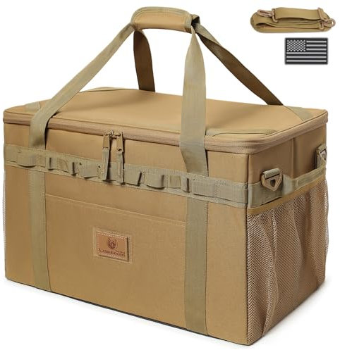 Lemubeane Tactical Camping Storage Bag Utility Tote Bag Camping Kitchen Organizer with Axe Holder & Shoulder Strap (Coyote Brown, Large (46L))