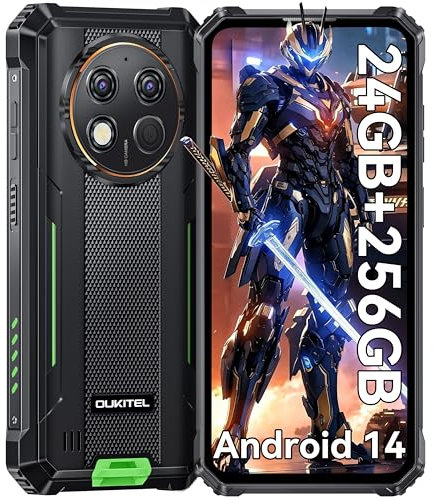 OUKITEL G1 Rugged Smartphone - Android15, 24GB RAM+256GB ROM+1TB,10600mAh Battery,48MP Camera,6.52 Rugge phone,IP68/69K Waterproof 4G Dual Sim-free&Unlocked Mobile Phones,NFC,OTG,GPS,2025 (Green)