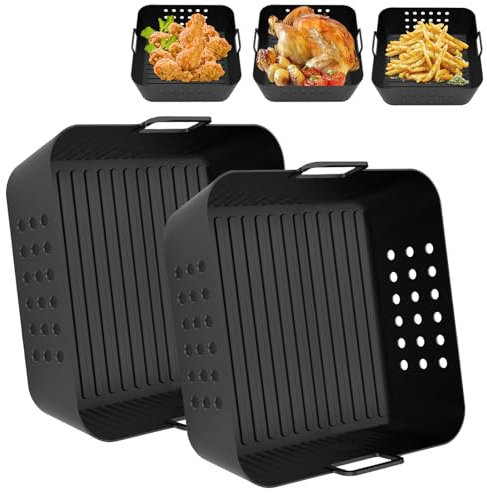 Rigidstone Accessoire Air Fryer, 2 Pièces Airfryer Moule Silicone Réutilisable Pliable Doublure pour Ninja Foodi AF180EU, Philip HD9270, COSORI 5,5L/6L pour Friteuse Air, Micro-ondes, Four