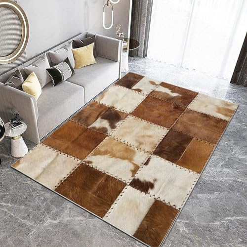 Tapis de Salon 160 x 230 cm Tapis Patchwork en Peau De Vache Tapis Doux Poils Courts Moderne Antidérapant Grand Tapis pour Salon Chambre Décoration d'intérieur Garçons Filles Adolescents