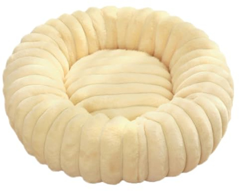 Panier Chien Donut, Panier Chat, Lit Ronde en Forme de Beignet, Canapé, Coussin, Lits pour Animaux Lavable, Chien Orthopedique, Base antidérapante, Tissu Peluche Doux (50cm/19.7in,Beige)