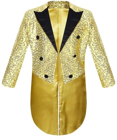 Freebily Blazer Bambini e Ragazzi Frac Giacca con Paillettes Tailcoat Cappotto Gentiluomo Giacca Tuxedo da Cerimonia Matrimonio Nuziale Formale Smoking Coprispalle Jacket Oro 9-10 Anni