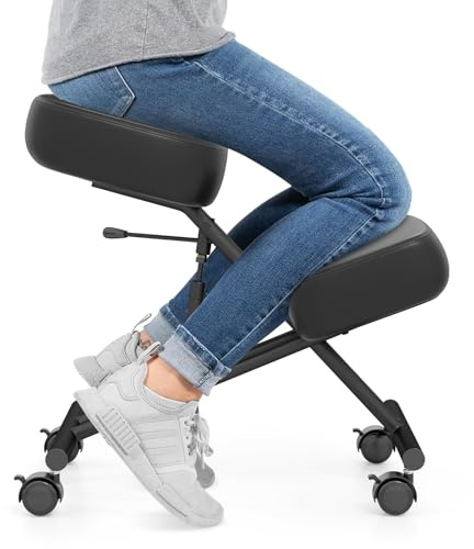 COSTWAY Silla Ergonomica Rodillas, Ajustable en Altura, Cojines de Espuma, Taburete Corrector de Postura con Asiento Inclinado para Aliviar el Dolor, Silla de Oficina con Ruedas Universales