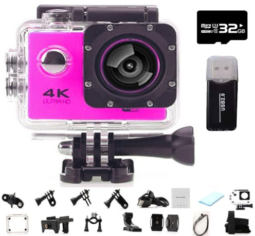 Roamix Vision 4k actionkamera, 140° Ultra Vidvinkel WiFi-videokamera, vattentäta sportkameror för fotografering och dykentusiaster, spela in varje ögonblick i livet (rosa, 32G)