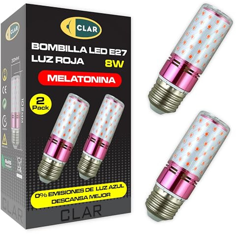 CLAR - Red Night Light Melatonin, Red Baby Light, Sleeping Bulb, 8 W E27 (paket med 2)