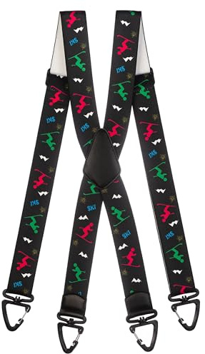Olata Bretelle Elastiche a Forma, Regolabili con Moschettoni di Plastica, per Salopette da Sci (Nero/Multicolore). X-Forme (5-12 Anni)