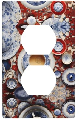 Phayah Placa de pared con patrón de tazas de té, tamaño estándar, policarbonato termoplástico, doble enchufe