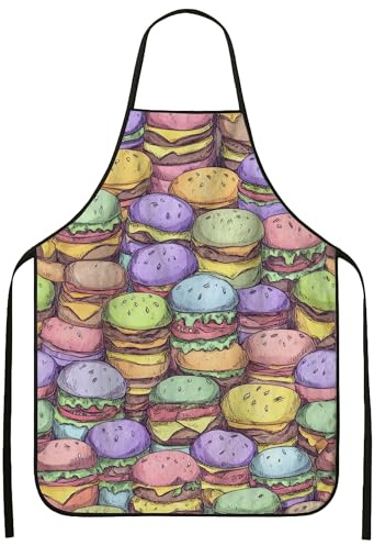 Delantales elegantes para cocinar, colorido diseño de hamburguesas para adultos, delantal lavable con divertido diseño culinario para barbacoa, parrilla, Varios colores, 24x31 Inch