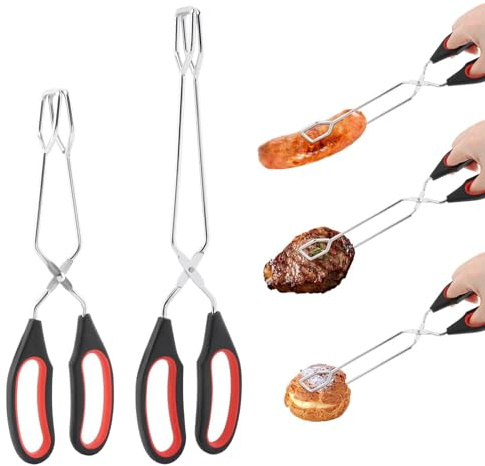2Pcs Scissor Cooking Tongs, 9/11inch Stainless Steel Kitchen Tongs Bread Food Tong with Comfortable Handle, Wire Grilling Barbecue Tong Tool for BBQ Baking Cooking