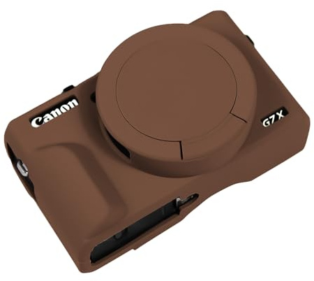 Easy Hood Kamera Hülle für Canon G7 X Mark III, G7X3 Kameratasche Weiche Silikon Schutzhülle Kameragehäuse Leicht mit Abnehmbarem Objektivdeckel für Canon G7X Mark III Digitalkamera, Braun