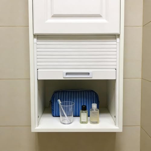 Vibeo Puerta Enrollable Puerta Corrediza Curva de Persiana para Armario, Puerta Enrollable Pequeña para Baño, Persiana de Plástico con Tirador y Riel Expuesto(45x80cm(17.7x31.5in))