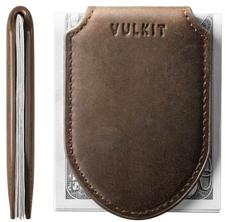 VULKIT Magnetic Money Clip Genuine Leather Streamline Design | Large Capacity for 10-20 Bills, Money Clip Wallet for Men & Women