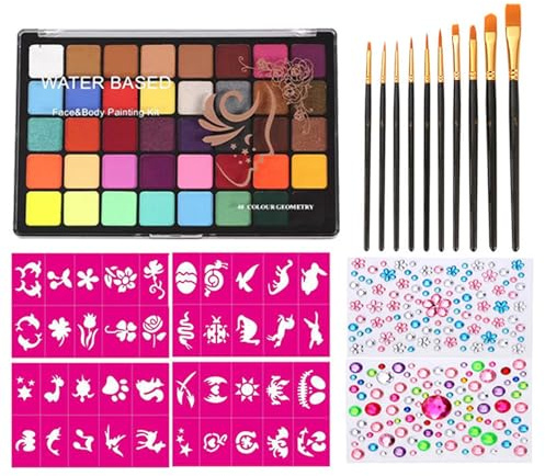 Mumusuki Black Face Paint Palette for Kids, 40 Colors Body Painting Kit with Brushes and Stickers for Halloween and Costume Parties (2)