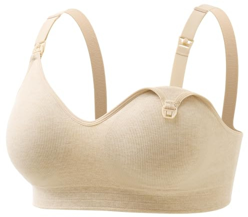 Momcozy amnings-BHS för amning, mjuk, sömlös graviditetsbehå av amerikansk bomull, fast stoppning, utan bygel, för graviditet, Varma havregryn, XXL