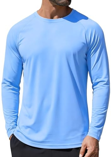 NEYOUQE UV skydd för män, långärmad skjorta UPF 50 + solskydd, funktionell skjorta, andas, snabbtorkande, rash guard för utomhussport,, Havsblått, S