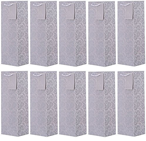 10-er Packung Geschenktüten silber Flaschentüten für Wein und auch für Sekt oder Champagner 36x12x10 cm