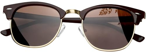 KANASTAL Occhiali da Sole Marroni Uomo Donna Polarizzati Vintage Classici Retrò UV400 Mezza Montatura Eleganti Brown Sunglasses per Guida Shopping Pesca -Marrone