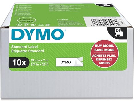 DYMO Authentic D1 Labels | Black Print on White | 19mm x 7m | Self-Adhesive Labels for LabelManager Label Printers | 10 Count