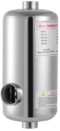 Pool-Wärmetauscher Schwimmmbadwärmetauscher Pool 28Kw Schwimmbad Heizung Schwimmbadheizer Edelstahl Schwimmbadwärmetauscher für Poolsystem, 150 L/Min Poolwasserdurchfluss 18L/Min Heißwasserfluss