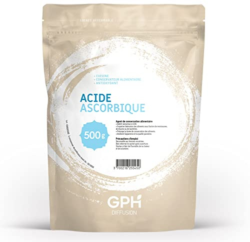 Acide Ascorbique • Vitamine C • CUISINE • CONSERVATEUR ALIMENTAIRE • ANTIOXYDANT • Sachet refermable de 500g
