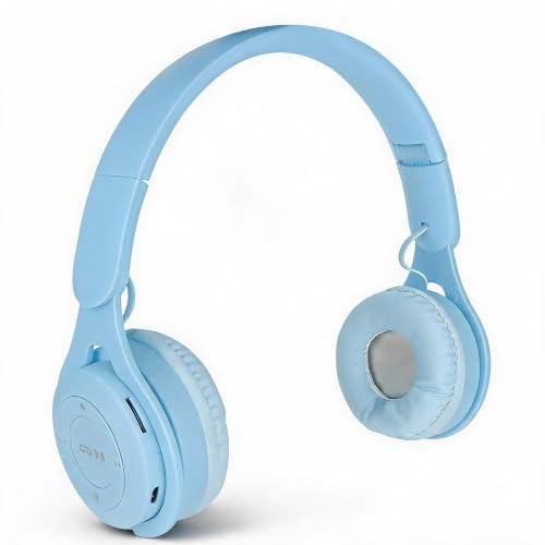 Trådlösa Hörlurar för Barn, Söta över örat Bluetooth-headset med Djup Bas, Hopfällbart Stereoheadset, Inbyggd Mikrofon, för Barn, Flickor, Pojkar, Vuxna(Blå)