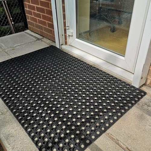 Heavy Duty Rubber Door Mat with Drainage Holes for Indoor & Outdoor (120cm x 80cm x 16mm)