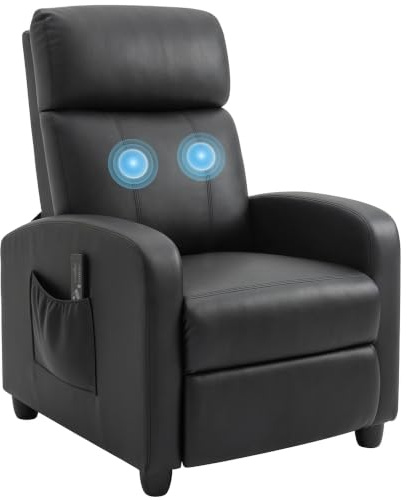 HOMCOM Poltrona Massaggiante Reclinabile Manuale 150° Nero | 2 Punti Di Massaggio, Poggiapiedi, Poltrona Relax Imbottita, Pelle PU, con Telecomando, Tasca Laterale, Per Casa Ufficio