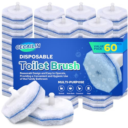 Cecailin® 60pcs Disposable Toilet Brush. Bathroom Cleaning. Disposable Bowl Cleaners Compatible with Most Toilet Brushes