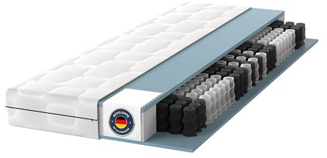 BMM Matelas 140 x 190 cm Ortho Medic avec Noyau à Ressorts ensachés Niveau de fermeté H4/certifié Öko-Tex/Matelas Ergonomique à 7 Zones Hauteur 21 cm/Matelas de Conception Allemande