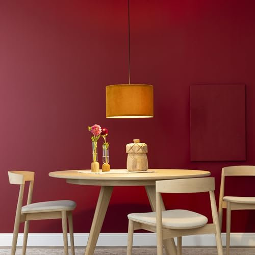 Lightbox Hängelampe | Ø 35 cm | Retro Lampe in Cord Stoff in Orange/Gelb/Kurkuma | 70er Jahre Pendelleuchte mit E27 Fassung | Deko Decken-Lampe für Wohnzimmer oder Flur (von Decke hängend)