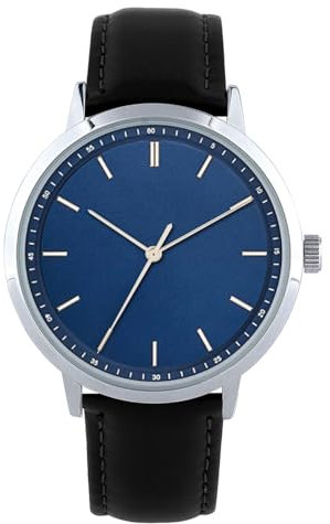 NUOVO Herrenarmbanduhr Klassische, blaues Zifferblatt mit Nieten, schwarzes Lederarmband, für Business und Reisen