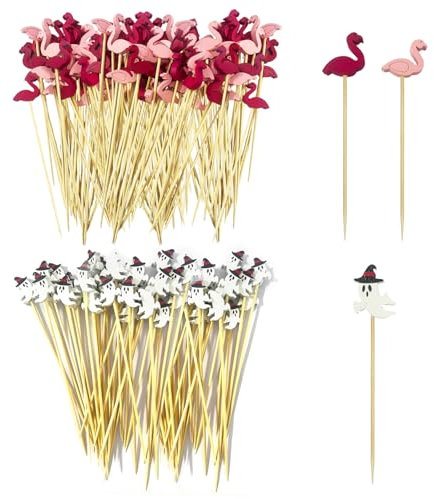 200 Piezas Brochetas Decorativas De Bambú, Brochetas De Flamenco De Dos Tonos, Brochetas De Decoración De Cócteles, Brochetas De Pastel De Flamenco, Brochetas De Frutas De Madera
