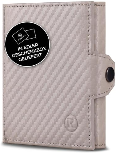 RUTAKO Slim Wallet mit XL Münzfach & RFID-Schutz - Kartenetui Herren & Damen - Kreditkartenetui klein - Mini Geldbörse - Portmonee Portemonnaie klein - Geldbeutel Carbon-Beige