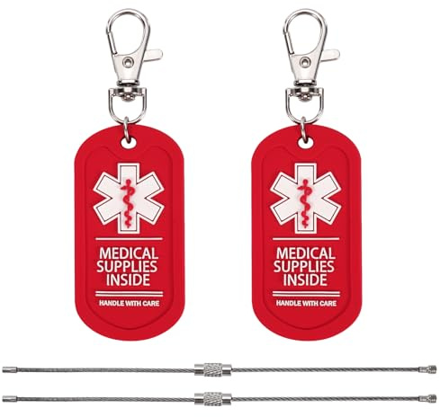 MEDMAX 2 Pack Medical Supplies Inside Tag, Handle with Care for Bags or Luggage Containing Medical Devices, Easy to Spot, Dual-Side Medical Alert Zipper Pull Bag Tags (Red)